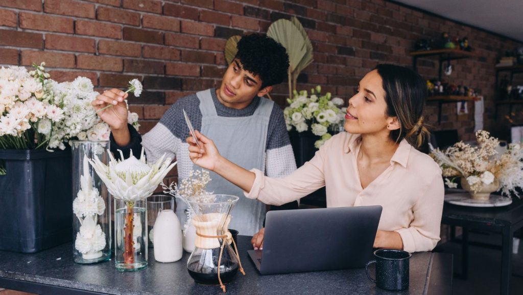 Florists preparing a custom order