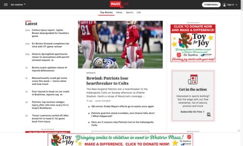 A screenshot of the MassLive website home page.