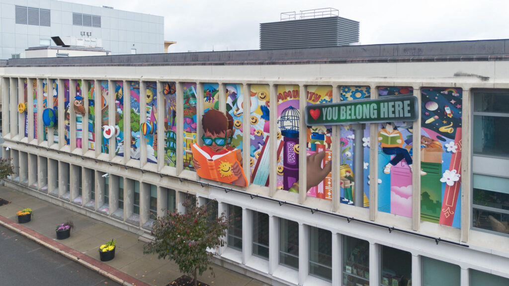 The 'You Belong Here' mural at Worcester Public Library.
